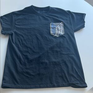 Black T-Shirt with Blue and Gray Wing Emblem
